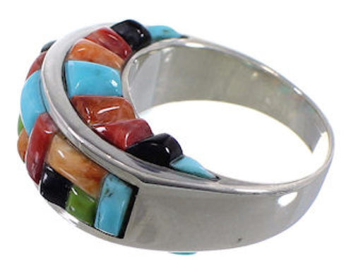 Sterling Silver Southwest Multicolor Inlay Ring Size 5-3/4 CX49976